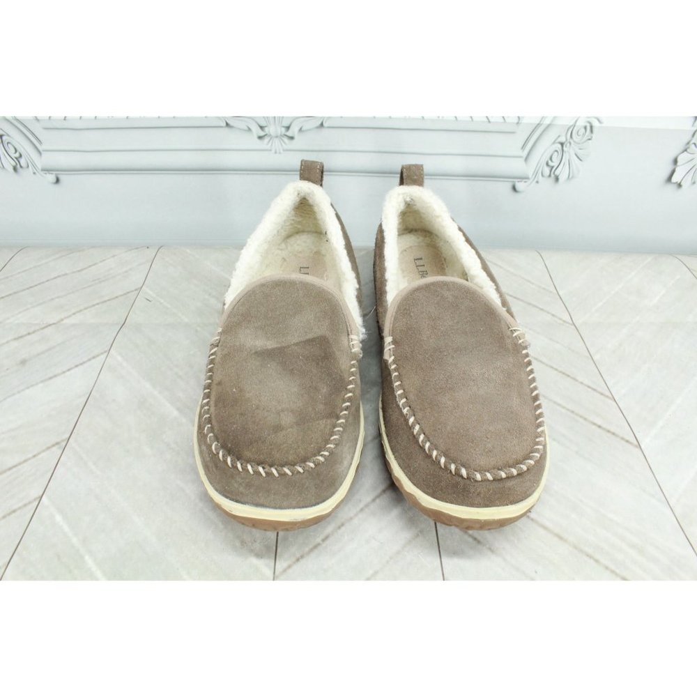 LL Bean Taupe Suede Moccasin Mountain Fleece Lined Slippers Size 8 M - Picture 5 of 9